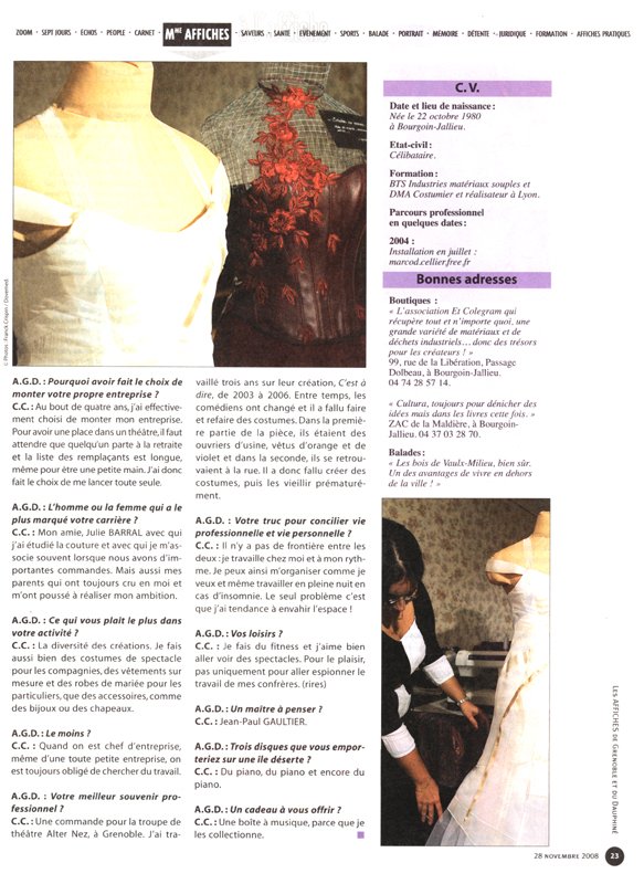 Article paru dans les Affiches de Grenoble en novembre 2008