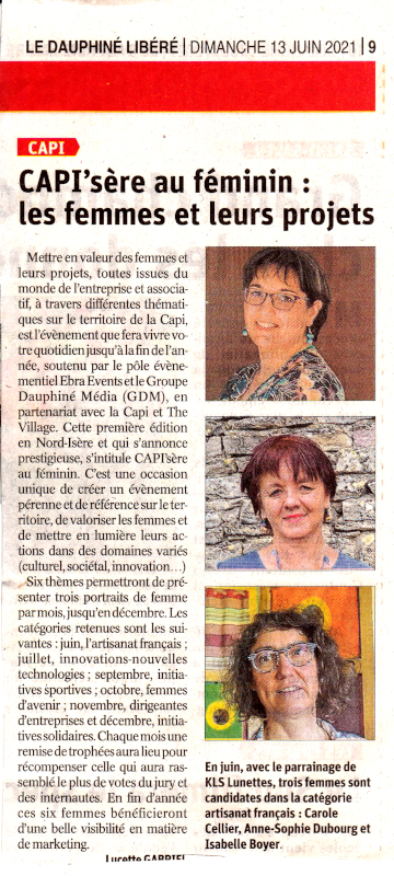 "CAPI'sère au féminin : les femmes et leurs projets" Article paru dans le Dauphiné Libéré le 13 juin 2021